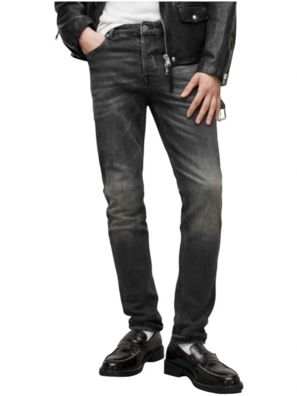 AllSaints Cigarette Fit Jeans Black Wash Size 33